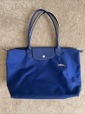 Longchamp Blue Le Pliage Tote with Logo